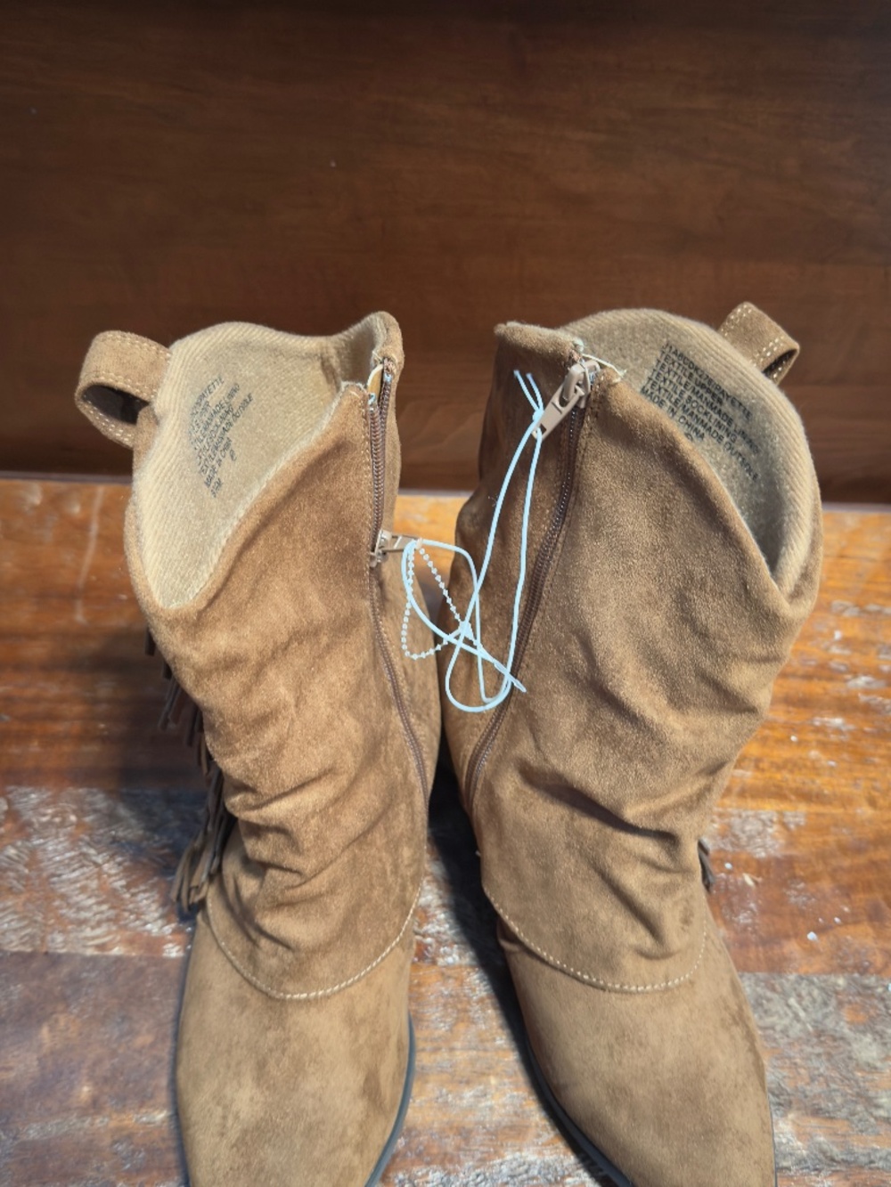 Brown boots with fringe and zipper size 8.5